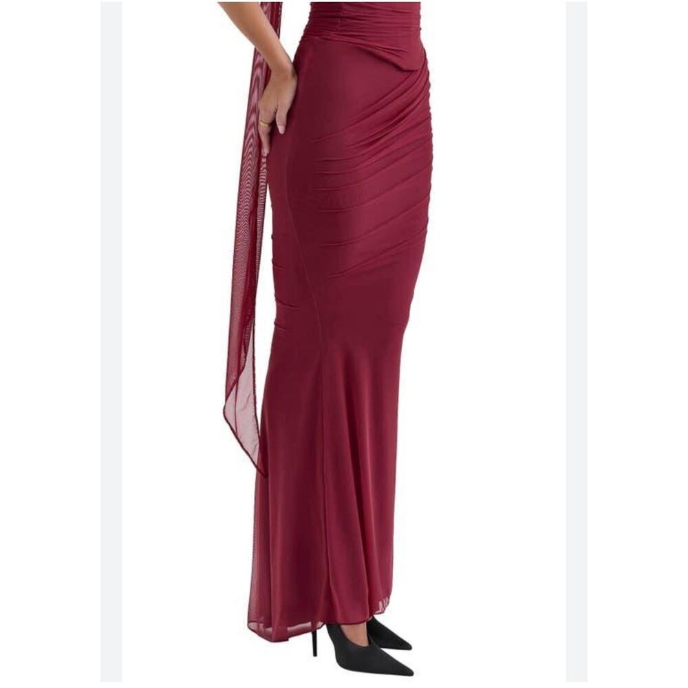 HOUSE OF CB Red Cassidy Ruched Maxi Skirt - Size Medium (New)